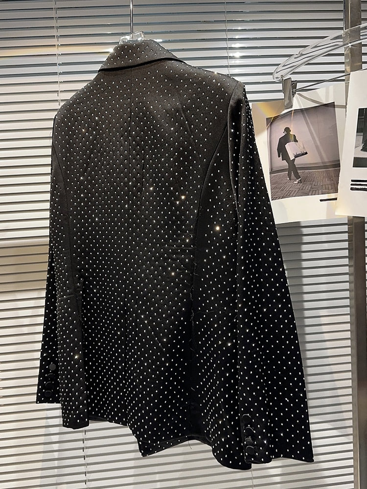 Designer Blazer Suit Set Women's Single Button Diamonds Beaded Blazer Shorts suit