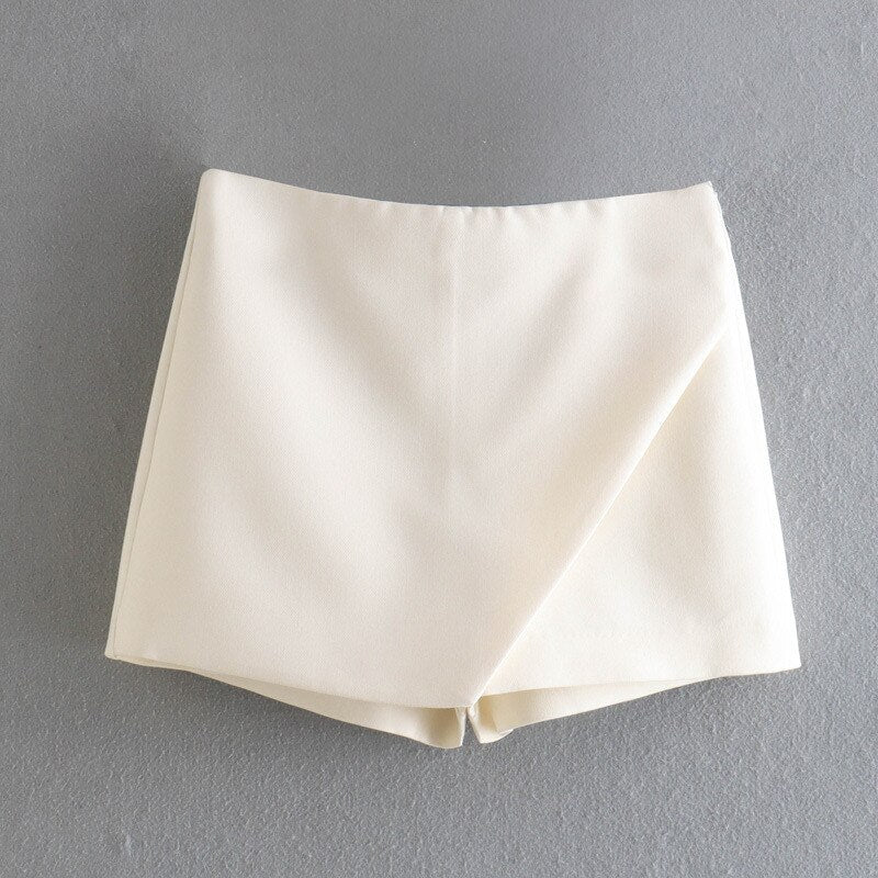 Women Fashion Solid Color Adjustable Shorts Skirts Vintage High Waist Side Zipper Female Skort Mujer