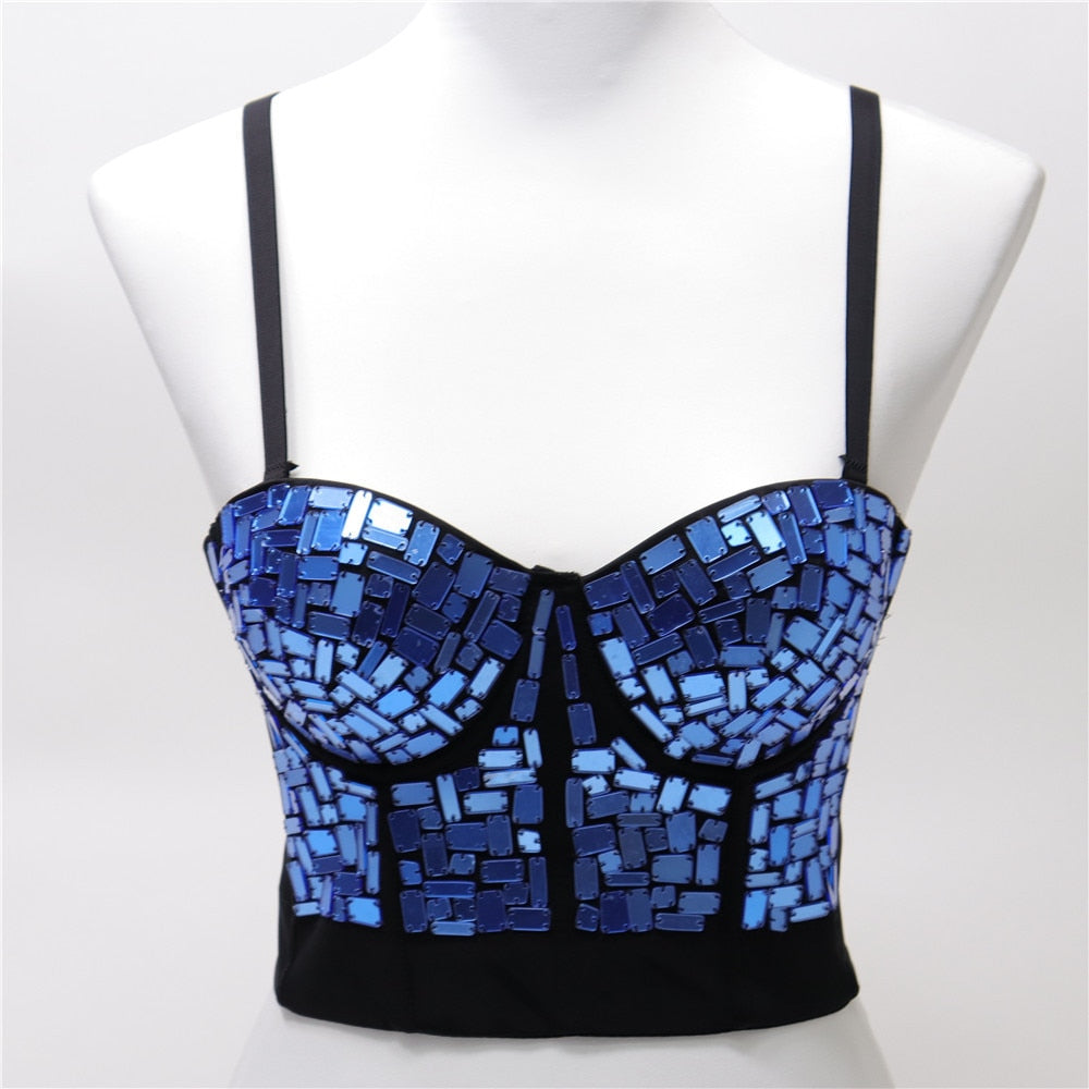 Women Crop Top Streetwear Beading Diamond Push Up Bra Casual Tank Tops Woman Clothes Bustier Camis Fashion Ladies Corset