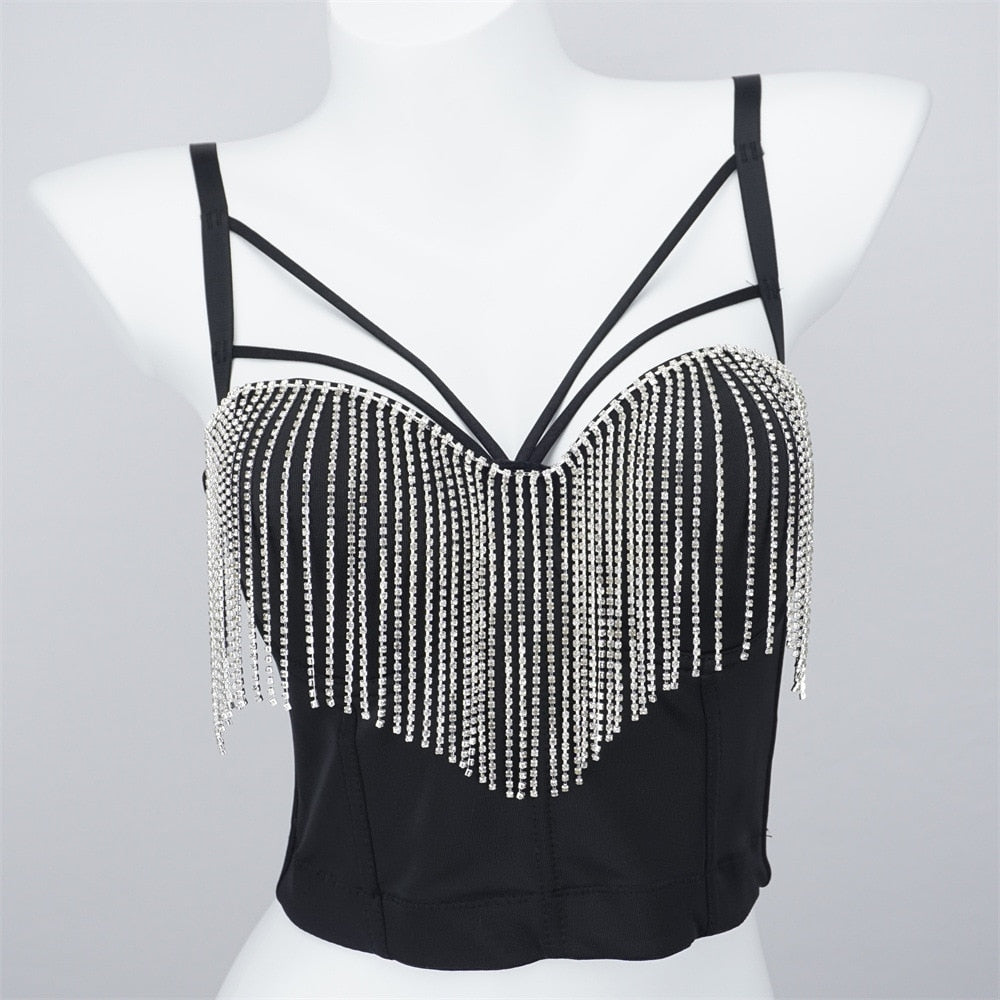 Women Crop Top Streetwear Beading Diamond Push Up Bra Casual Tank Tops Woman Clothes Bustier Camis Fashion Ladies Corset