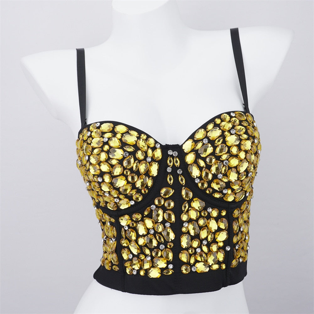 Women Crop Top Streetwear Beading Diamond Push Up Bra Casual Tank Tops Woman Clothes Bustier Camis Fashion Ladies Corset