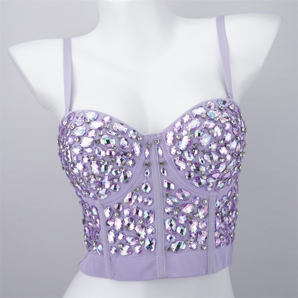 Women Crop Top Streetwear Beading Diamond Push Up Bra Casual Tank Tops Woman Clothes Bustier Camis Fashion Ladies Corset