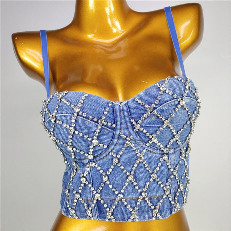 Women Crop Top Streetwear Beading Diamond Push Up Bra Casual Tank Tops Woman Clothes Bustier Camis Fashion Ladies Corset