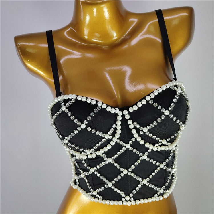 Women Crop Top Streetwear Beading Diamond Push Up Bra Casual Tank Tops Woman Clothes Bustier Camis Fashion Ladies Corset