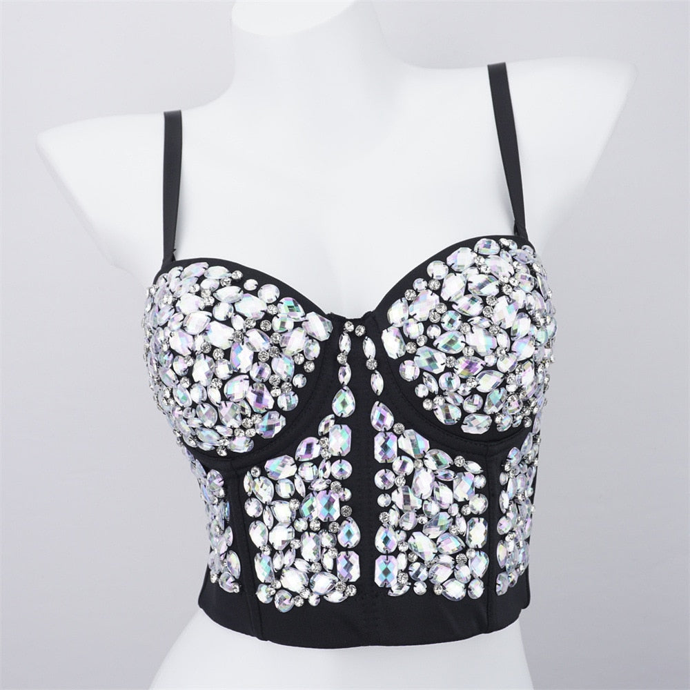 Women Crop Top Streetwear Beading Diamond Push Up Bra Casual Tank Tops Woman Clothes Bustier Camis Fashion Ladies Corset