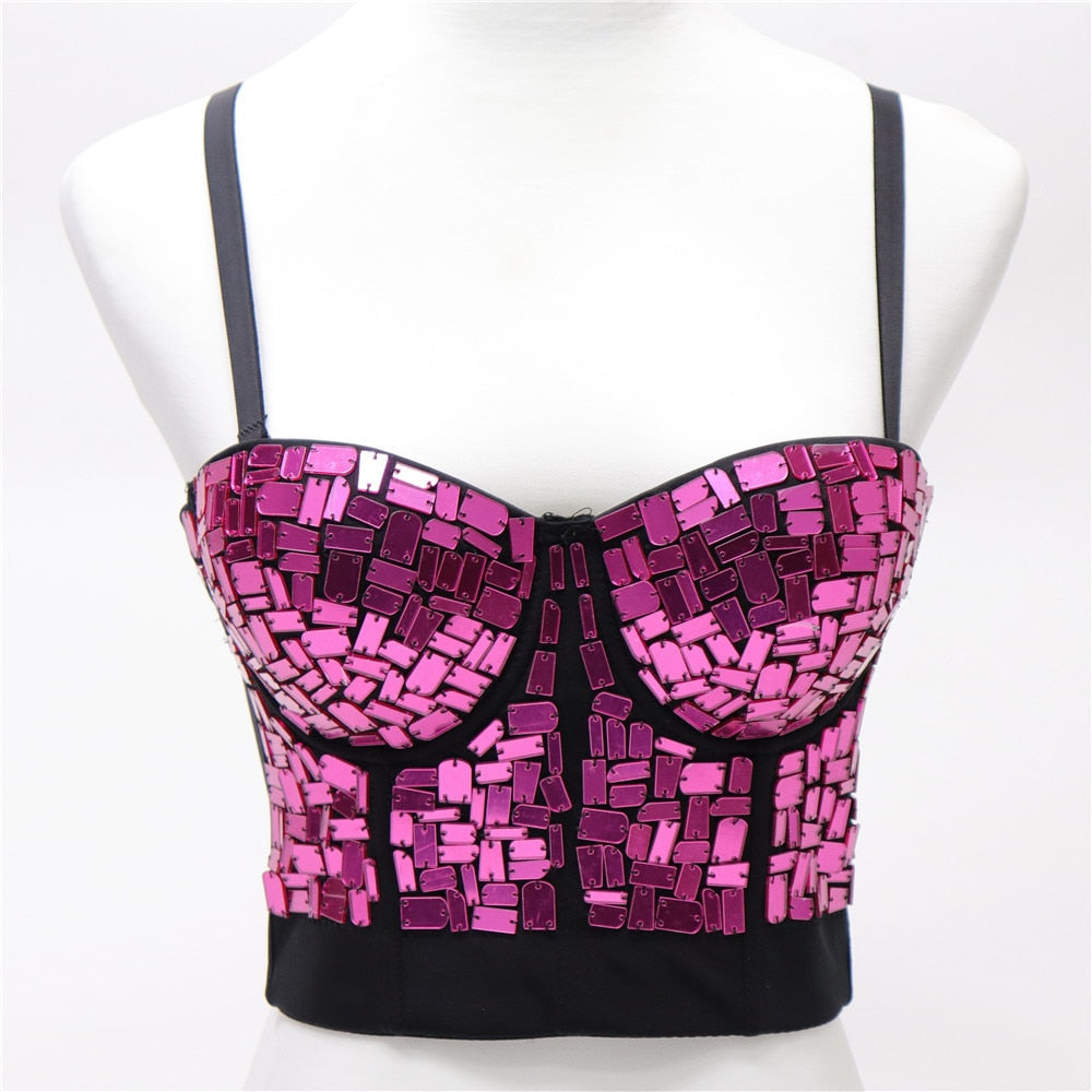 Women Crop Top Streetwear Beading Diamond Push Up Bra Casual Tank Tops Woman Clothes Bustier Camis Fashion Ladies Corset
