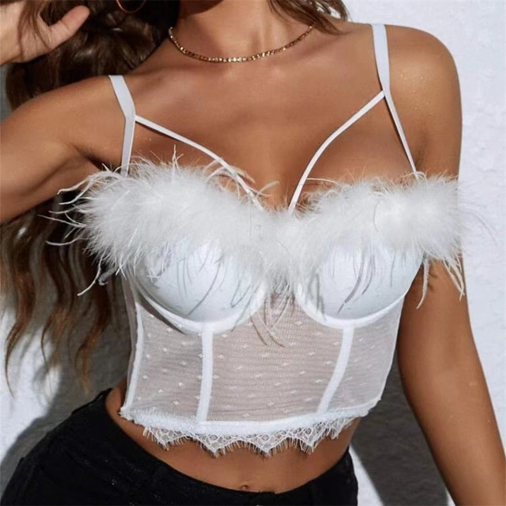 Women Crop Top Streetwear Beading Diamond Push Up Bra Casual Tank Tops Woman Clothes Bustier Camis Fashion Ladies Corset