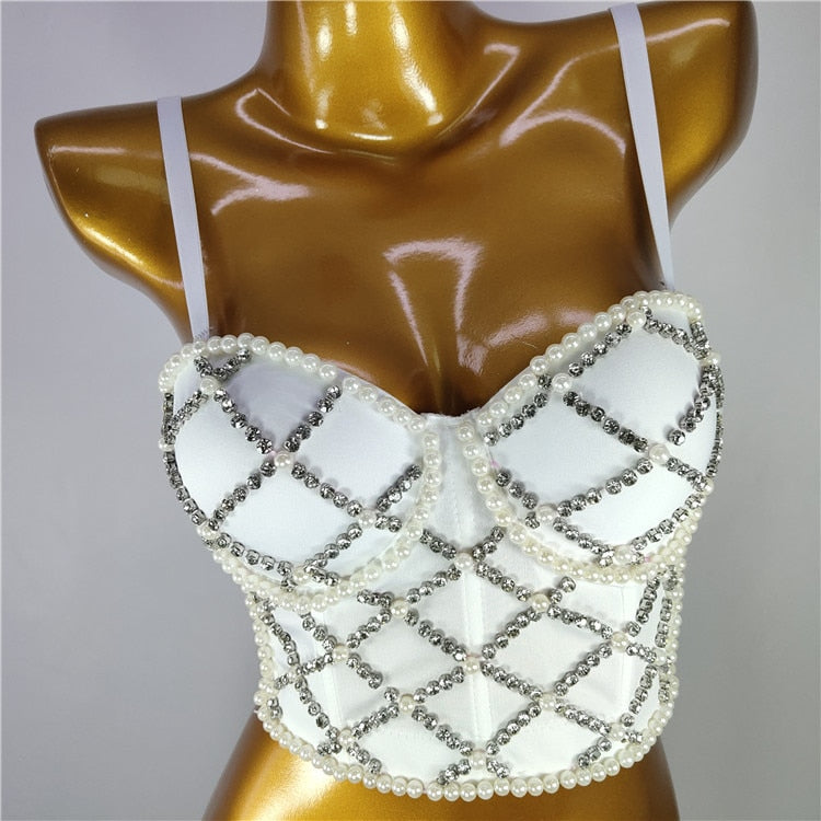 Women Crop Top Streetwear Beading Diamond Push Up Bra Casual Tank Tops Woman Clothes Bustier Camis Fashion Ladies Corset