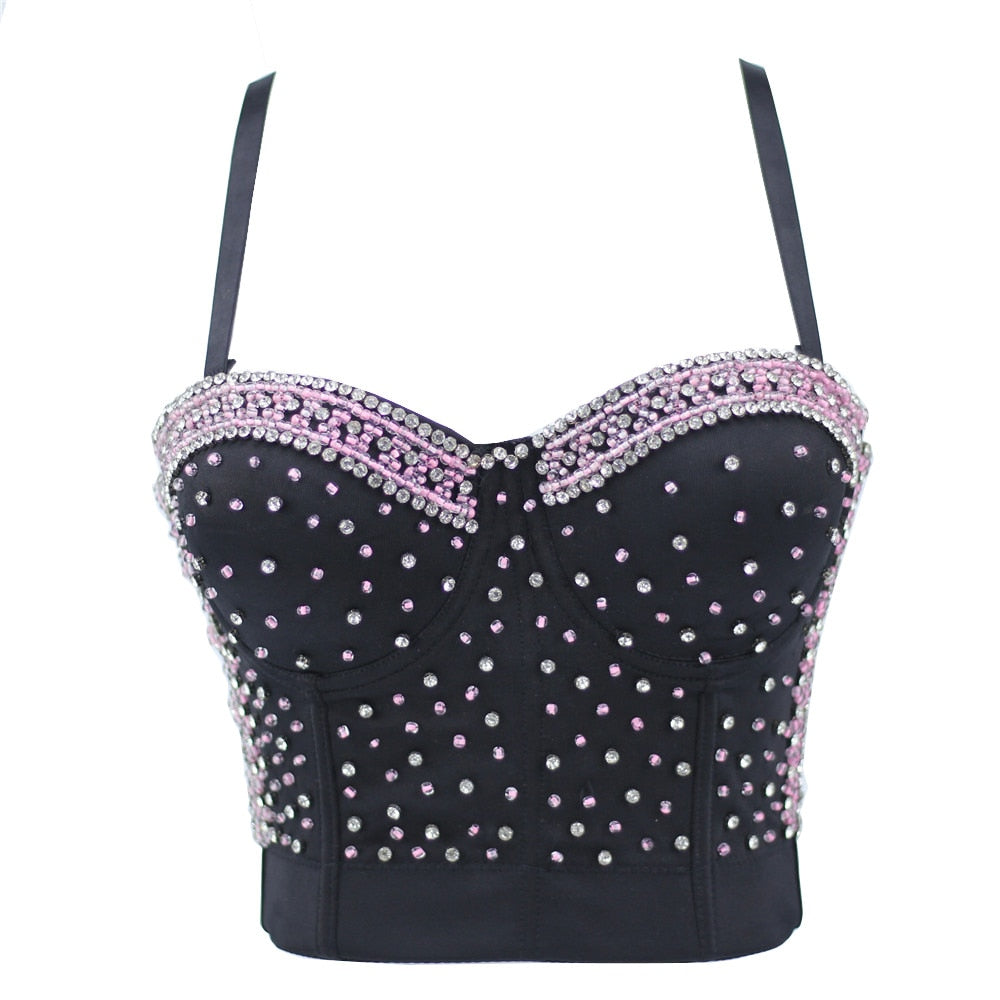 Women Crop Top Streetwear Beading Diamond Push Up Bra Casual Tank Tops Woman Clothes Bustier Camis Fashion Ladies Corset