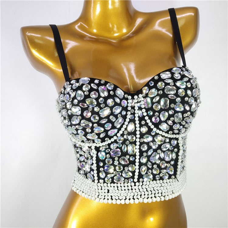 Women Crop Top Streetwear Beading Diamond Push Up Bra Casual Tank Tops Woman Clothes Bustier Camis Fashion Ladies Corset