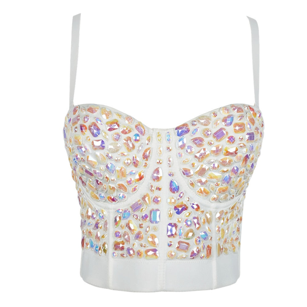 Women Crop Top Streetwear Beading Diamond Push Up Bra Casual Tank Tops Woman Clothes Bustier Camis Fashion Ladies Corset