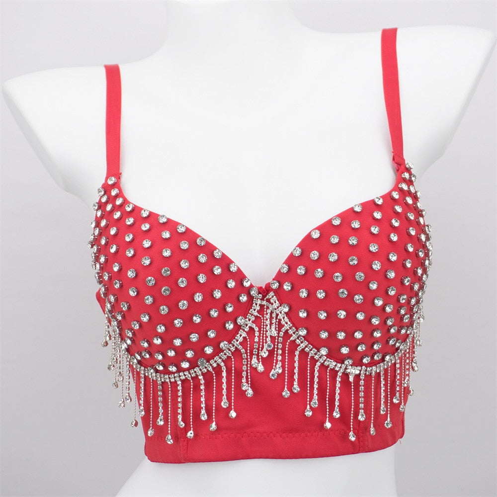 Women Crop Top Streetwear Beading Diamond Push Up Bra Casual Tank Tops Woman Clothes Bustier Camis Fashion Ladies Corset