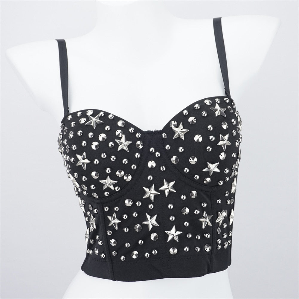 Women Crop Top Streetwear Beading Diamond Push Up Bra Casual Tank Tops Woman Clothes Bustier Camis Fashion Ladies Corset
