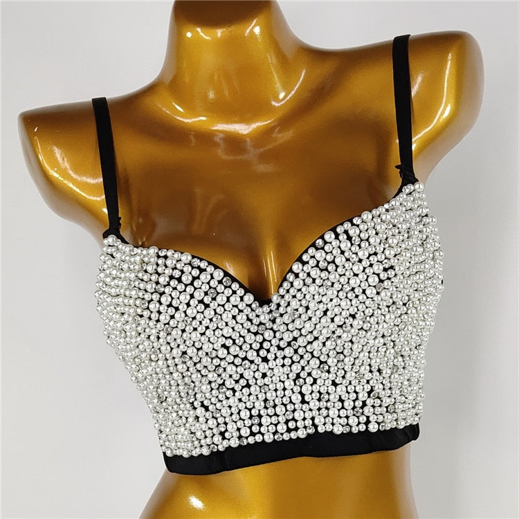 Women Crop Top Streetwear Beading Diamond Push Up Bra Casual Tank Tops Woman Clothes Bustier Camis Fashion Ladies Corset