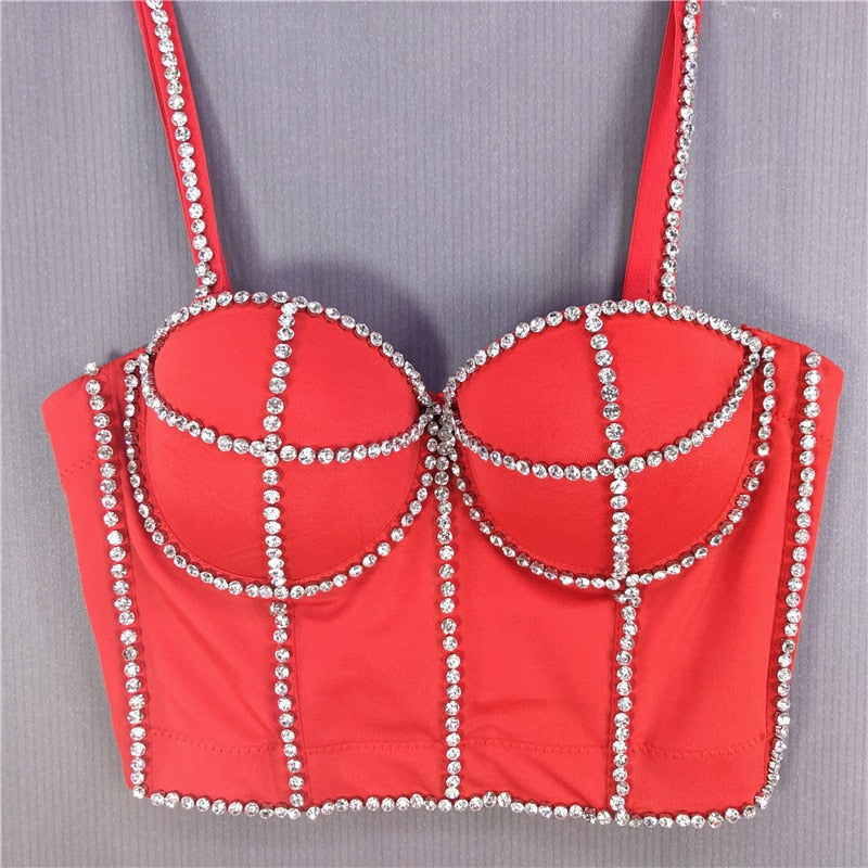 Women Crop Top Streetwear Beading Diamond Push Up Bra Casual Tank Tops Woman Clothes Bustier Camis Fashion Ladies Corset