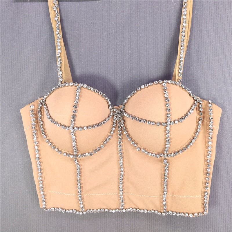 Women Crop Top Streetwear Beading Diamond Push Up Bra Casual Tank Tops Woman Clothes Bustier Camis Fashion Ladies Corset