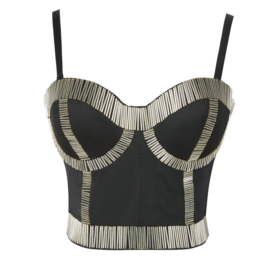 Women Crop Top Streetwear Beading Diamond Push Up Bra Casual Tank Tops Woman Clothes Bustier Camis Fashion Ladies Corset
