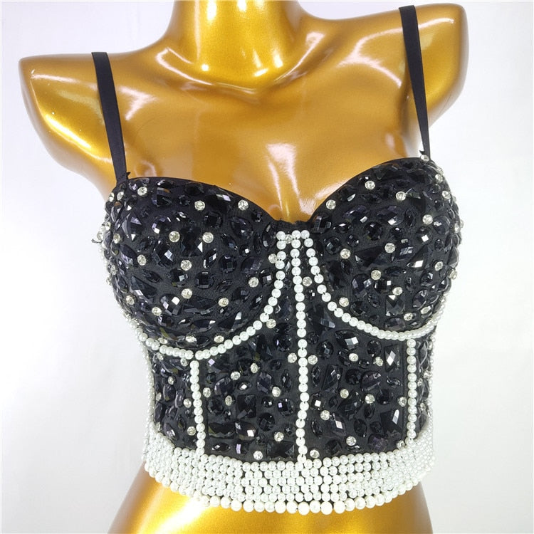 Women Crop Top Streetwear Beading Diamond Push Up Bra Casual Tank Tops Woman Clothes Bustier Camis Fashion Ladies Corset