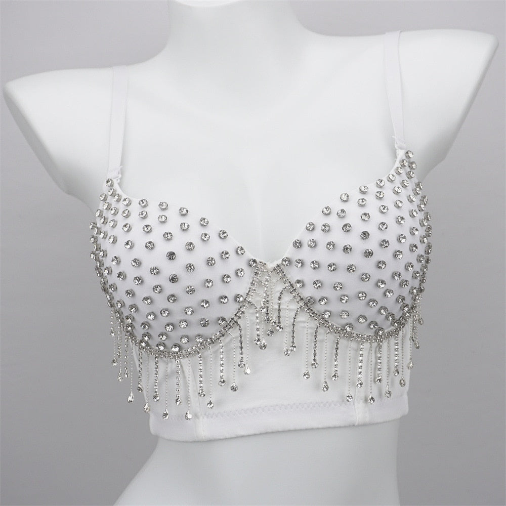 Women Crop Top Streetwear Beading Diamond Push Up Bra Casual Tank Tops Woman Clothes Bustier Camis Fashion Ladies Corset