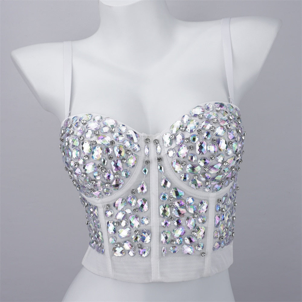 Women Crop Top Streetwear Beading Diamond Push Up Bra Casual Tank Tops Woman Clothes Bustier Camis Fashion Ladies Corset