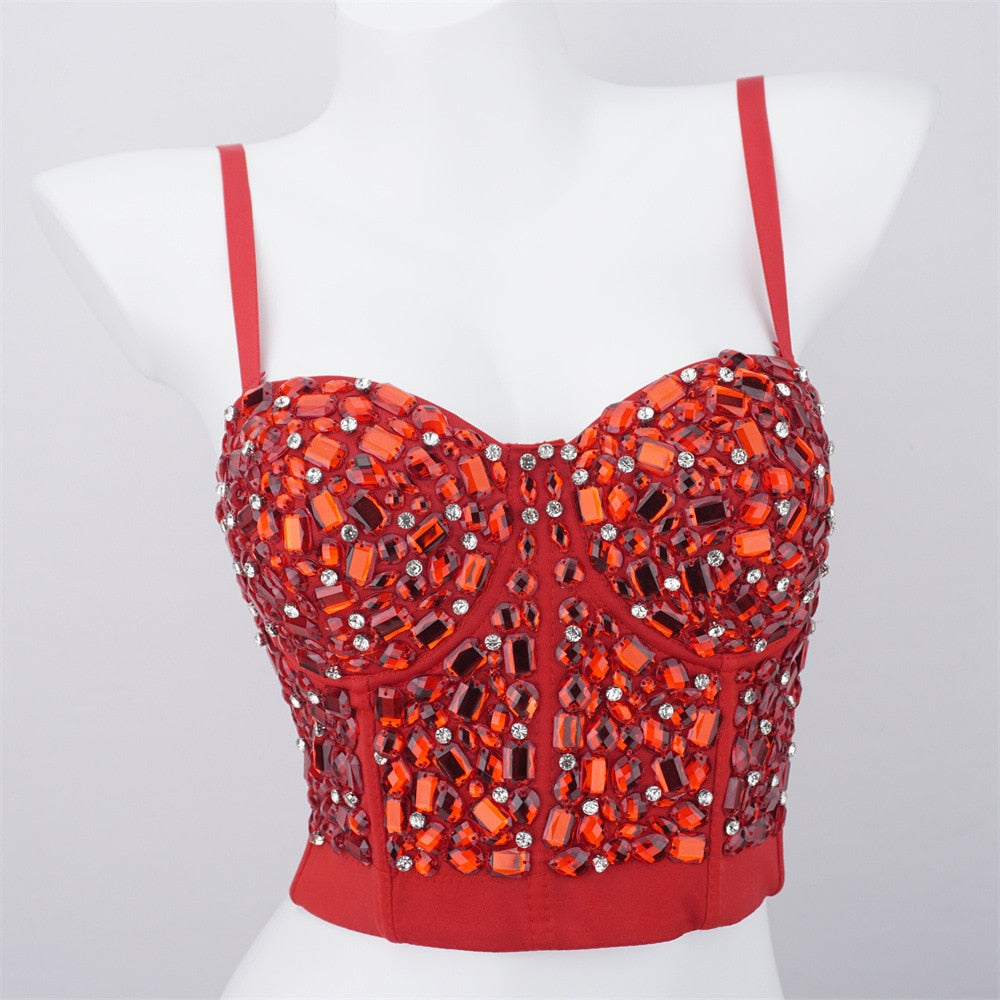 Women Crop Top Streetwear Beading Diamond Push Up Bra Casual Tank Tops Woman Clothes Bustier Camis Fashion Ladies Corset