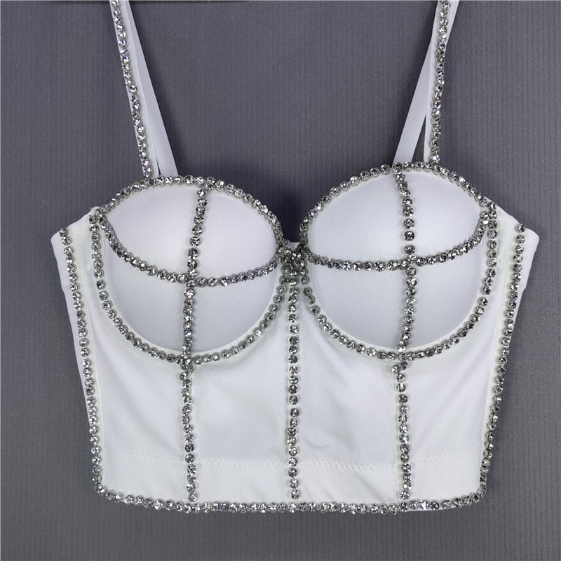 Women Crop Top Streetwear Beading Diamond Push Up Bra Casual Tank Tops Woman Clothes Bustier Camis Fashion Ladies Corset
