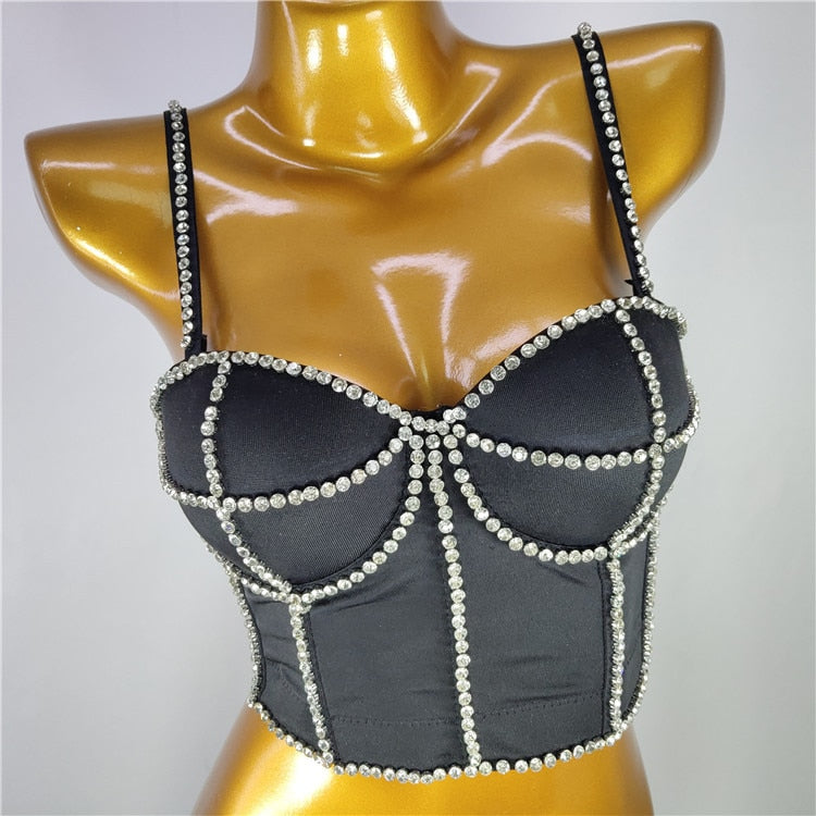 Women Crop Top Streetwear Beading Diamond Push Up Bra Casual Tank Tops Woman Clothes Bustier Camis Fashion Ladies Corset