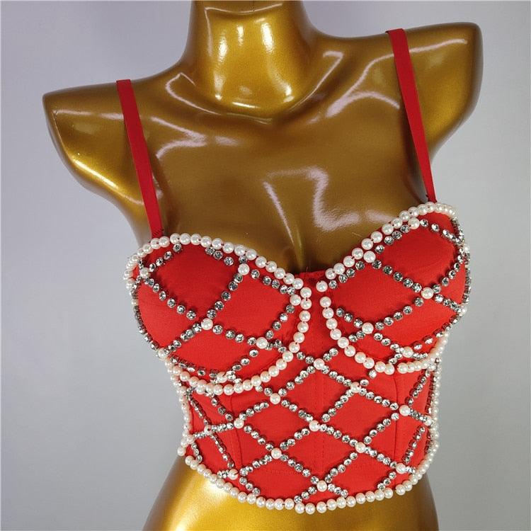 Women Crop Top Streetwear Beading Diamond Push Up Bra Casual Tank Tops Woman Clothes Bustier Camis Fashion Ladies Corset