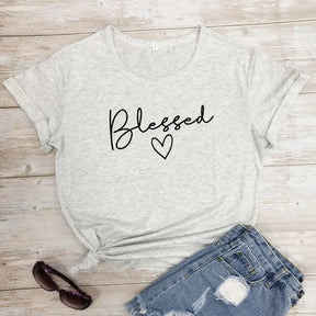 T-Shirt Blessed Heart Cotton thanksgiving Slogan Tee Graphic Religioys Faith Tops God Grace Festival tshirts