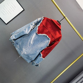 Hit Color Denim Jacket Loose Casual Streetwear Long Sleeve Jean Jacket