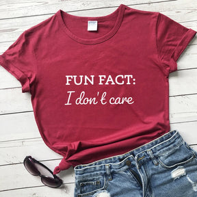 Fun Fact I Don't Care T-shirt Funny Cool Girl Quotes Top Tee Shirt Casual Unisex Short Sleeve Hipster Tshirt Streetwear