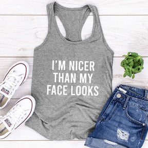 I'm Nicer Than My Face Looks Tanks Women Sarcastic Gym Workout Tops Casual Summer Sleeveless Flowy Yoga Tank Shirt