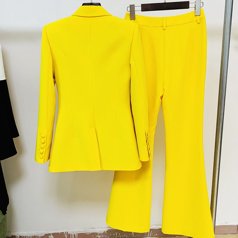 Runway Designer Suit Set Women's Single Button Blazer Flare Pants Suit