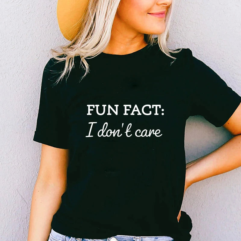 Fun Fact I Don't Care T-shirt Funny Cool Girl Quotes Top Tee Shirt Casual Unisex Short Sleeve Hipster Tshirt Streetwear