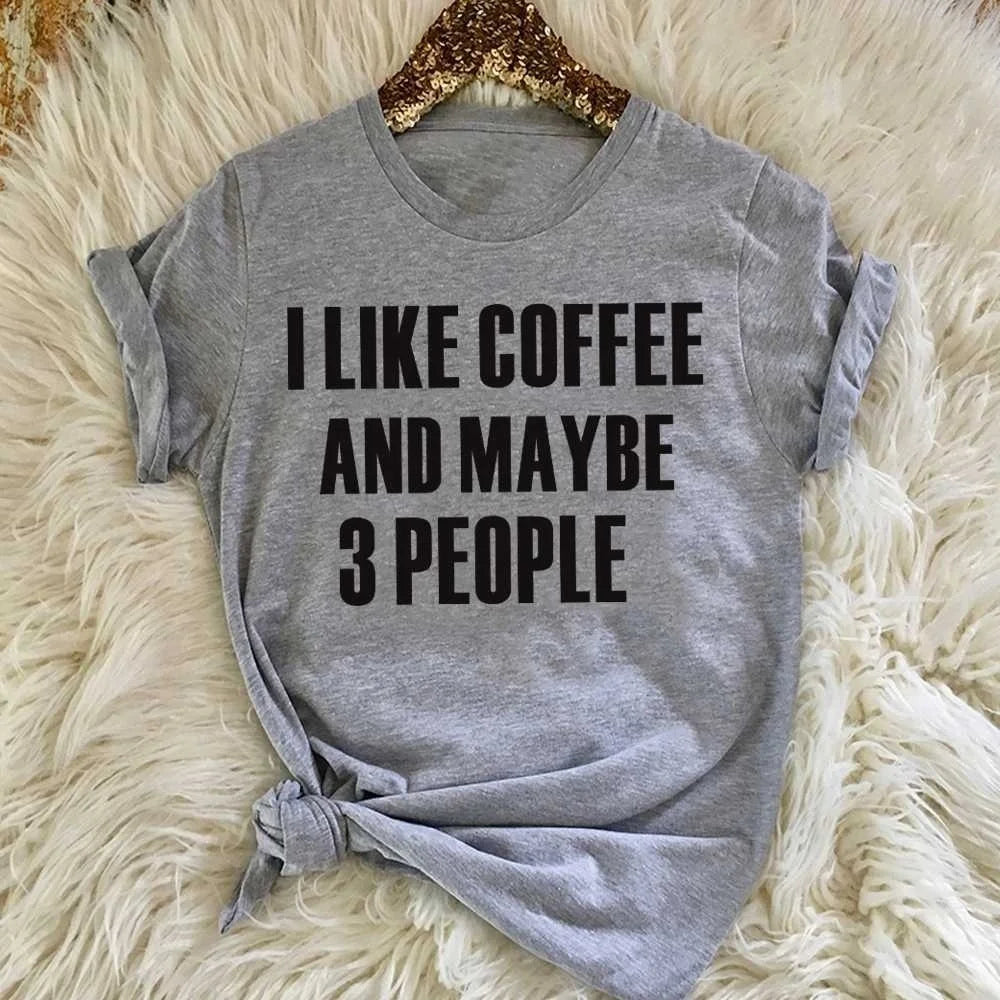 I Like Coffee and Maybe 3 People T-Shirt Yellow Clothing Girl High Quality Cotton Tee Graphic Vintage Aesthetic Tumble art tops