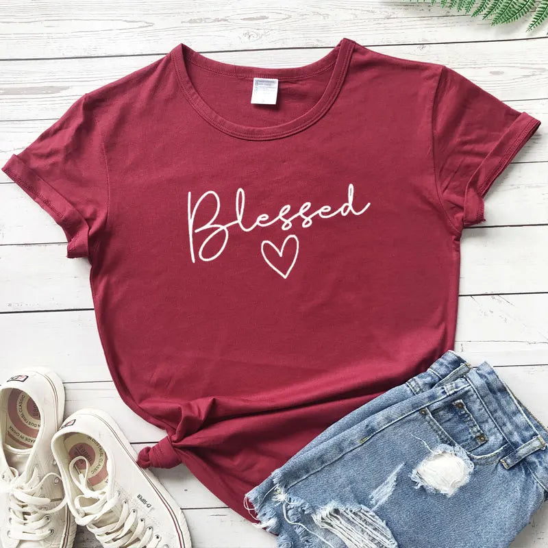 T-Shirt Blessed Heart Cotton thanksgiving Slogan Tee Graphic Religioys Faith Tops God Grace Festival tshirts