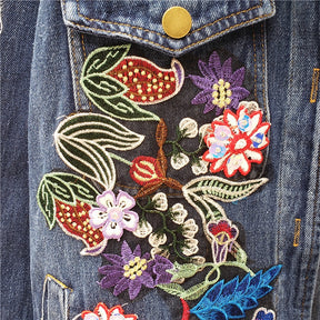 Heavy work Flower embroidery Hole Denim jacket Women Streetwear