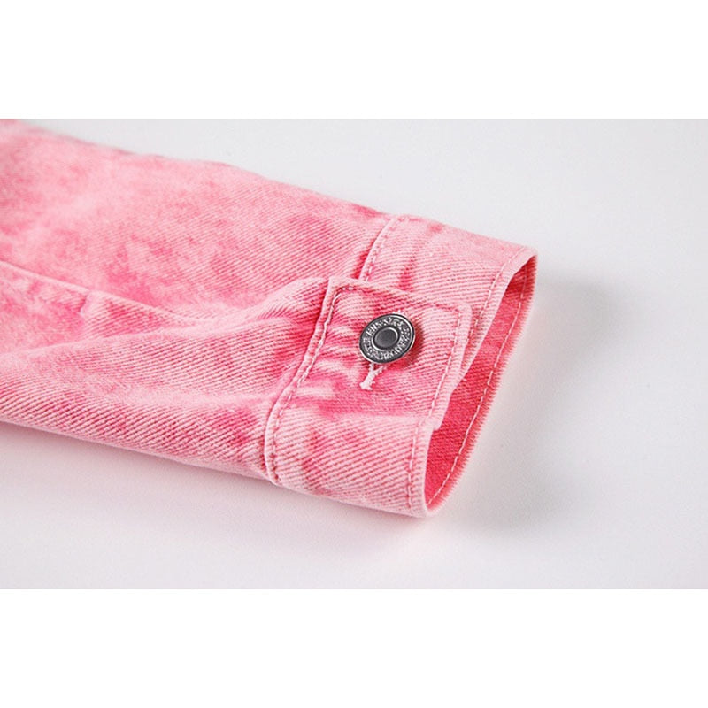 Vintage Short Pink Tie-dye Denim Jacket Women