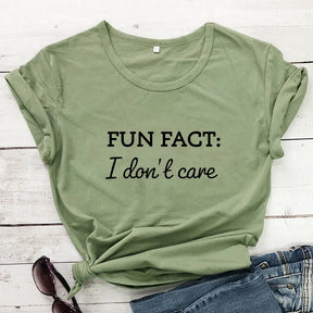 Fun Fact I Don't Care T-shirt Funny Cool Girl Quotes Top Tee Shirt Casual Unisex Short Sleeve Hipster Tshirt Streetwear