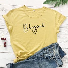 T-Shirt Blessed Heart Cotton thanksgiving Slogan Tee Graphic Religioys Faith Tops God Grace Festival tshirts