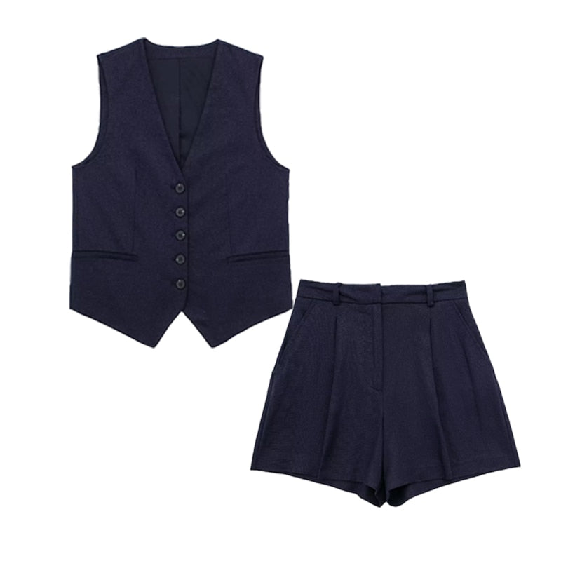 New Suits Chic Slim V-neck Vest Pants 2-piece Set Elegant Leisure Street