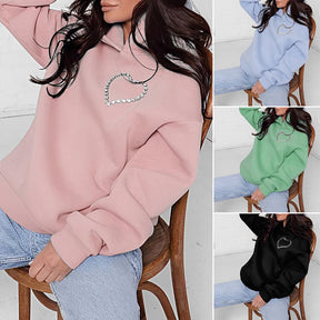 Hollow Out Winter Hoodie Solid Color Rhinestone Spring Hoodie Women's Clothing For Club