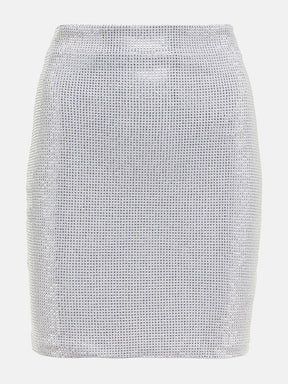 Designer Fashoin Women's Long Sleeve Gauze Patchwork Rhinestone Diamonds Beaded Tops Mini Skirt