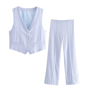 New Suits Chic Slim V-neck Vest Pants 2-piece Set Elegant Leisure Street