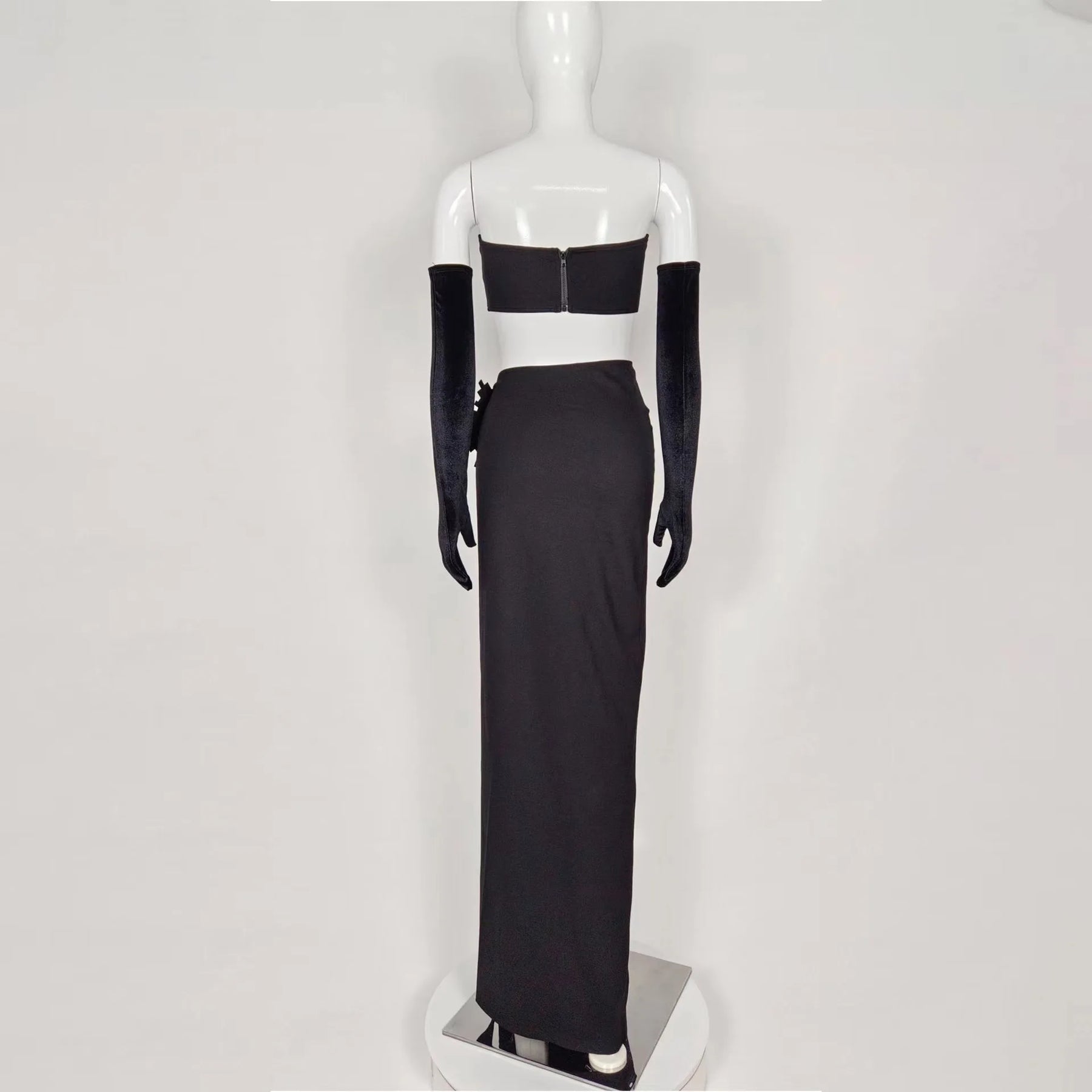 Dress Set Black Crop Top And Long Skirt With Diamonds