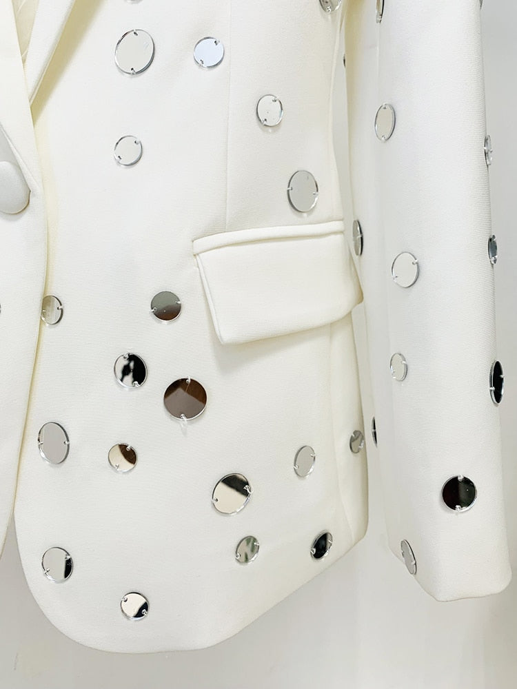 designer Jacket Women's Slim Fitting Single Button Mirror Beaded Blazer