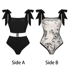 2023 Reversible Bowknot Tie-shoulder One Piece Swimsuit  Women Beachwear Luxury Bathing Suit