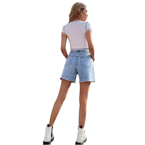 High Waist  Denim Shorts Casual Female Loose Straight Button Jeans Bermuda Shorts