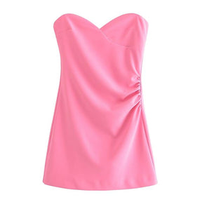 summer pink dressTight Tube Top Elegant Mini Dress Party Simple Youth Dress Street