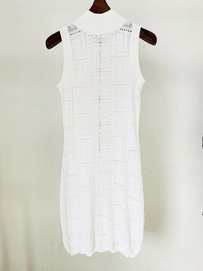 Fashion Designer Perspective Hollow Out Monogram Sleeveless Knitted Dress